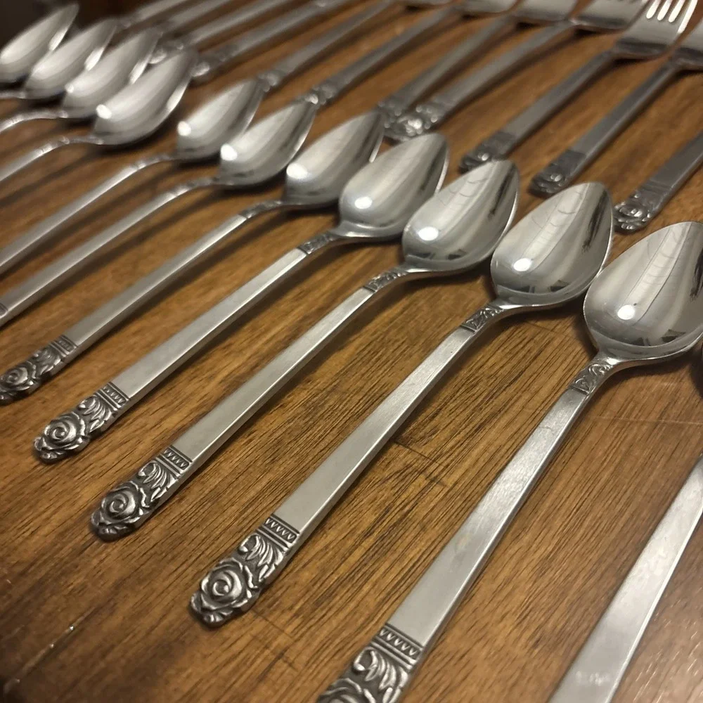 29 pc. Mid Century Interpur Rose Tip Stainless Steel Japan Flatware Silverware